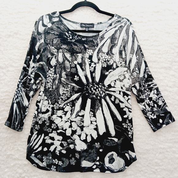 Tunic T-Shirt Size S Black White Daisy Artsy Whimsycore Minimal Soft Grunge Goth - Picture 1 of 10